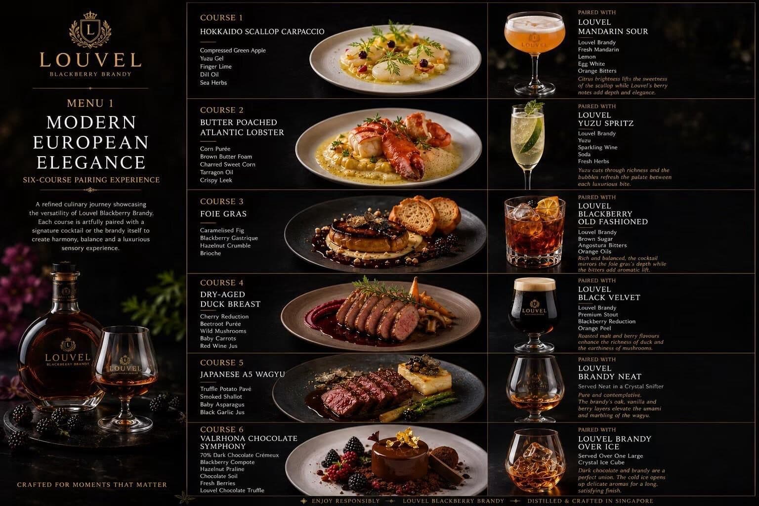 Modern European Elegance — six-course pairing menu